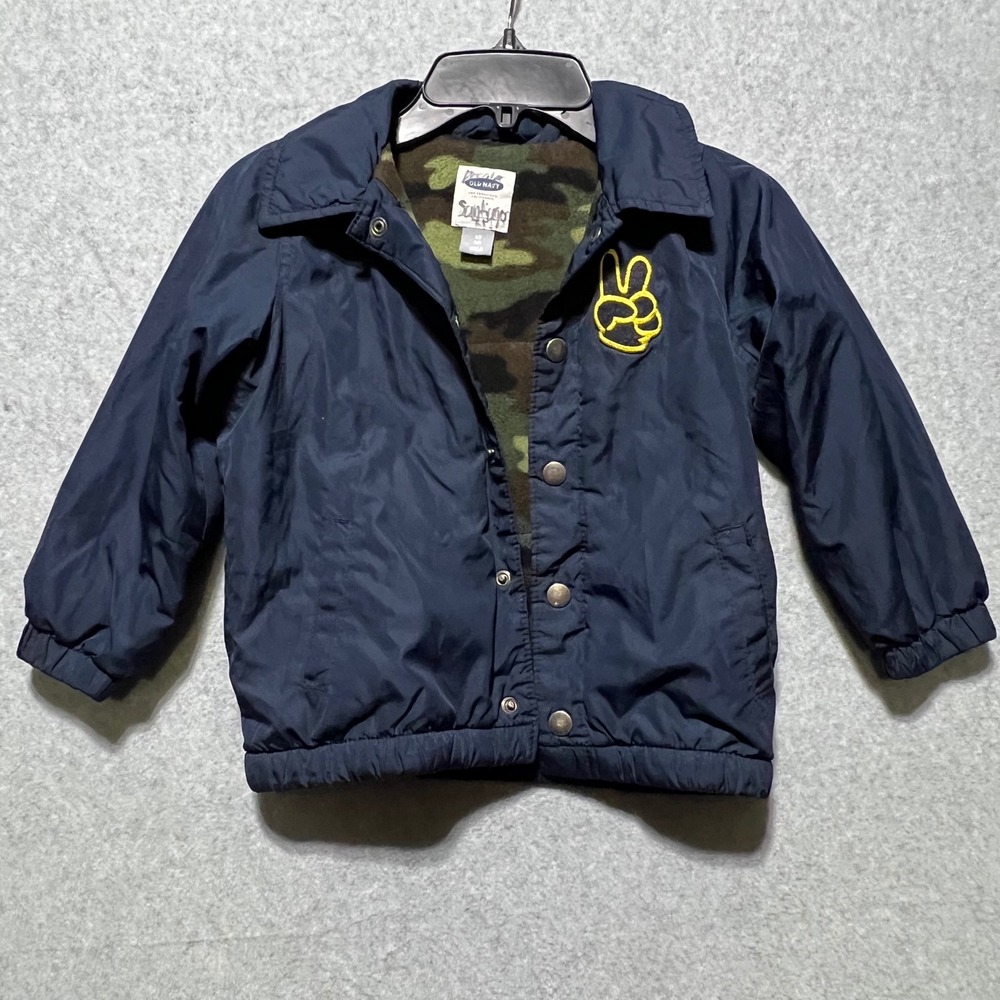 Old Navy Kids Navy Peace Sign Camo Lined Coach Jacket Size 4T